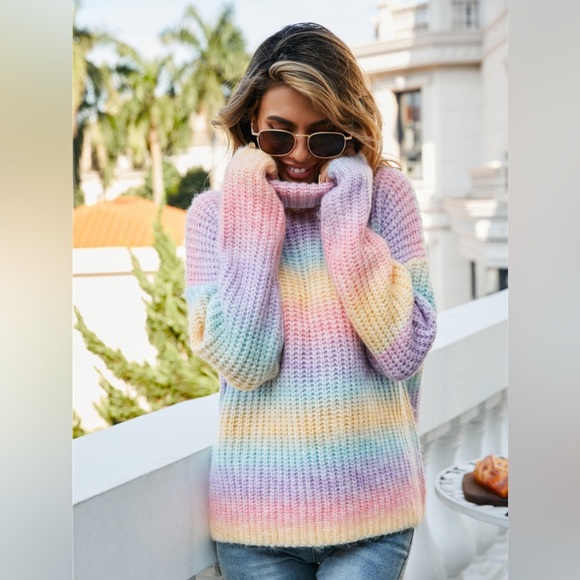 Contrast Turtleneck Dropped Shoulder Sweater - Picture 6 of 6